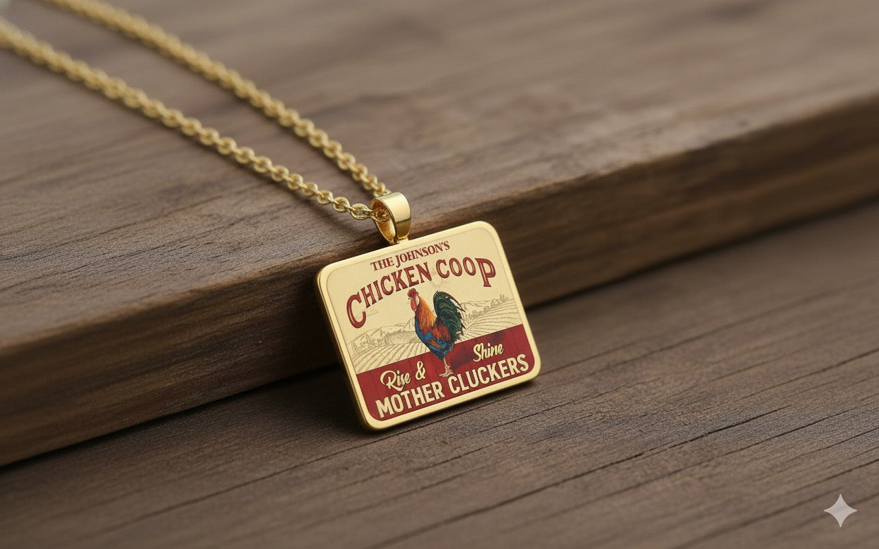 Farm Chicken Coop Rise And Shine, Personalized Custom Chicken 10k gold-plated necklace., Gift for Farmer 70
